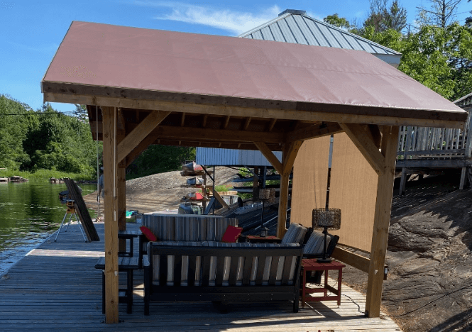 Tarps used to shade outdoor patio