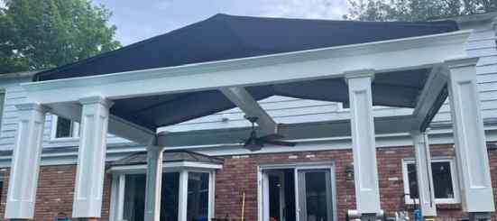 Pergola with 18 oz vinyl pitched roof